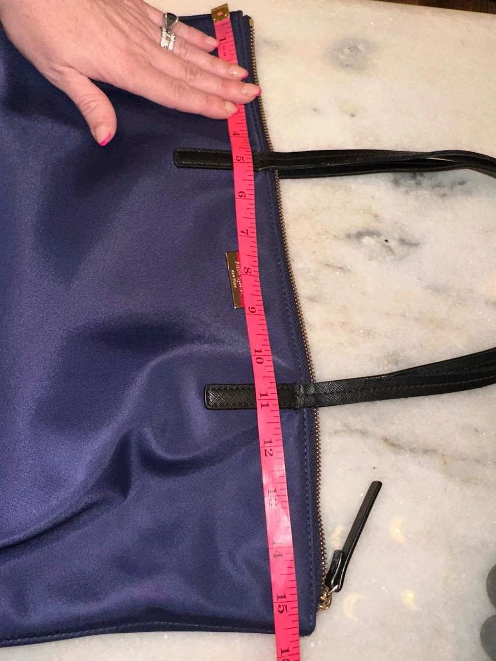 Kate Spade Navy Blue Canvas‎ Tote Bag Purse with Black Handles